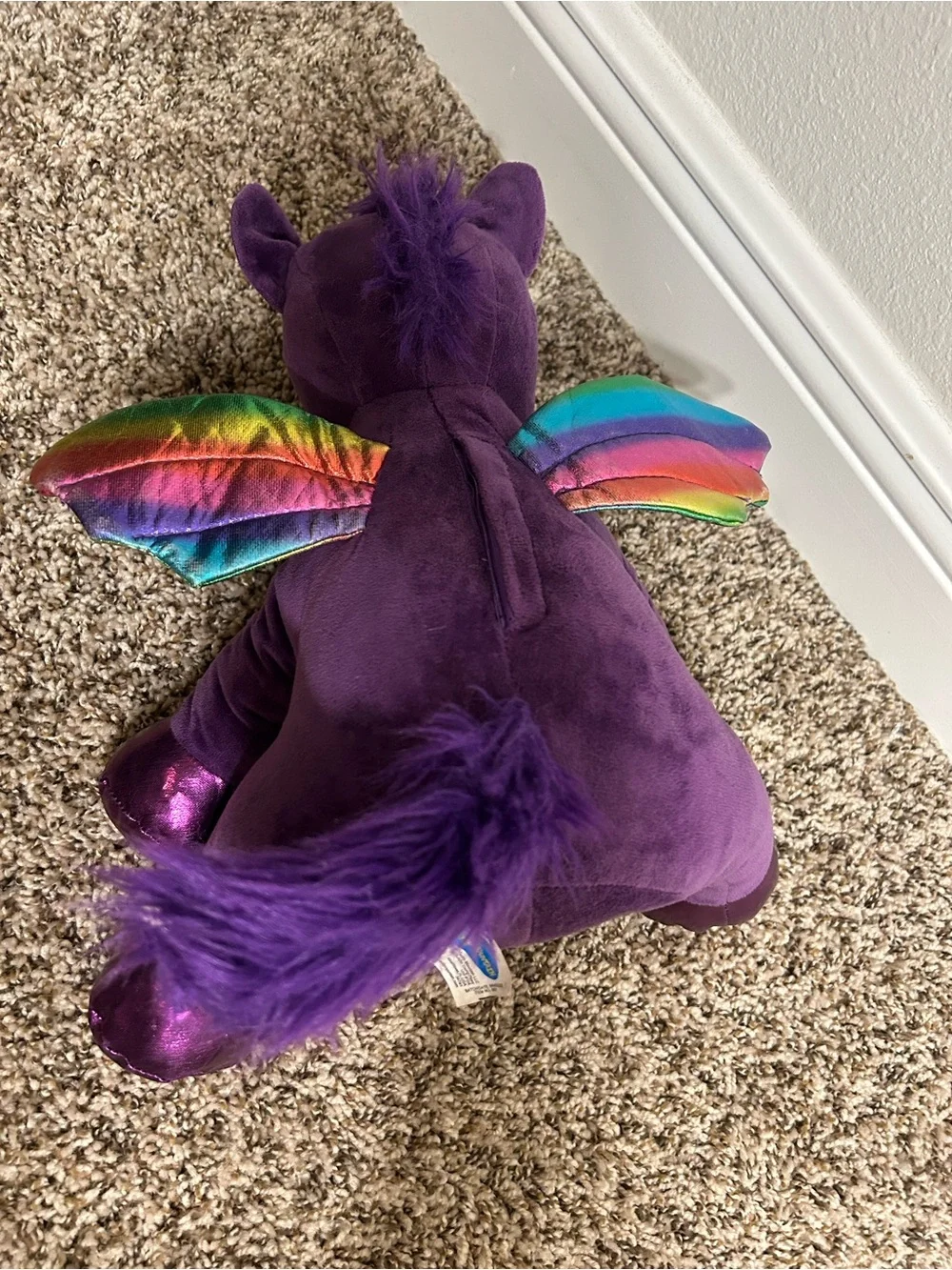 Purple Plush Unicorn Stuffed Toy with Rainbow Horn - 14”